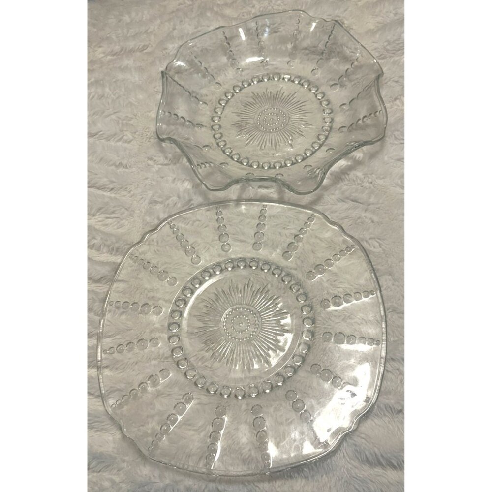 2-Piece Decorative Clear Plate and Bowl Set Dots Pattern (Brand Unknown-READ)